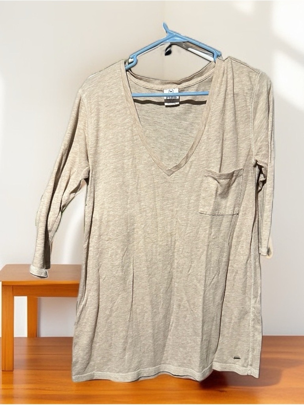 Victoria's Secret Light Beige V-Neck Pocket Long Sleeve Tee